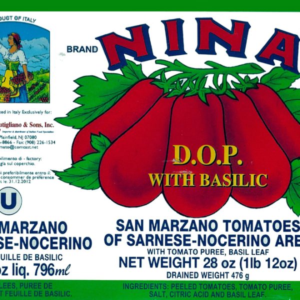 Whole Plum Italian Tomatoes Peeled with Puree Basil Leaf by Nina – 28 oz.